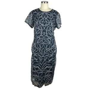JS COLLECTIONS Navy Blue Metallic Soutache Dress Midi Length Women's‎ Size 14W